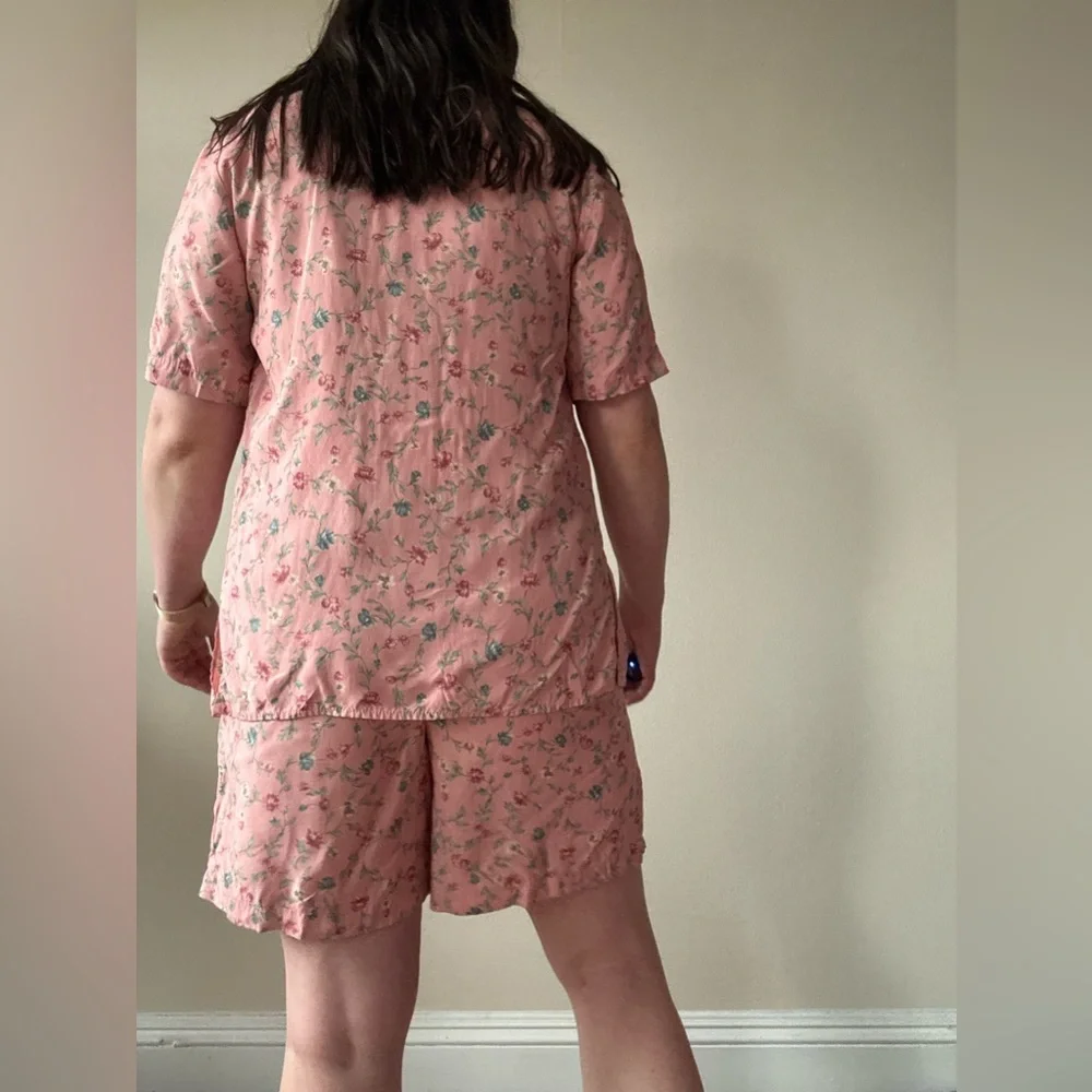 Vintage Pink Floral Top & Drawstring Shorts Set